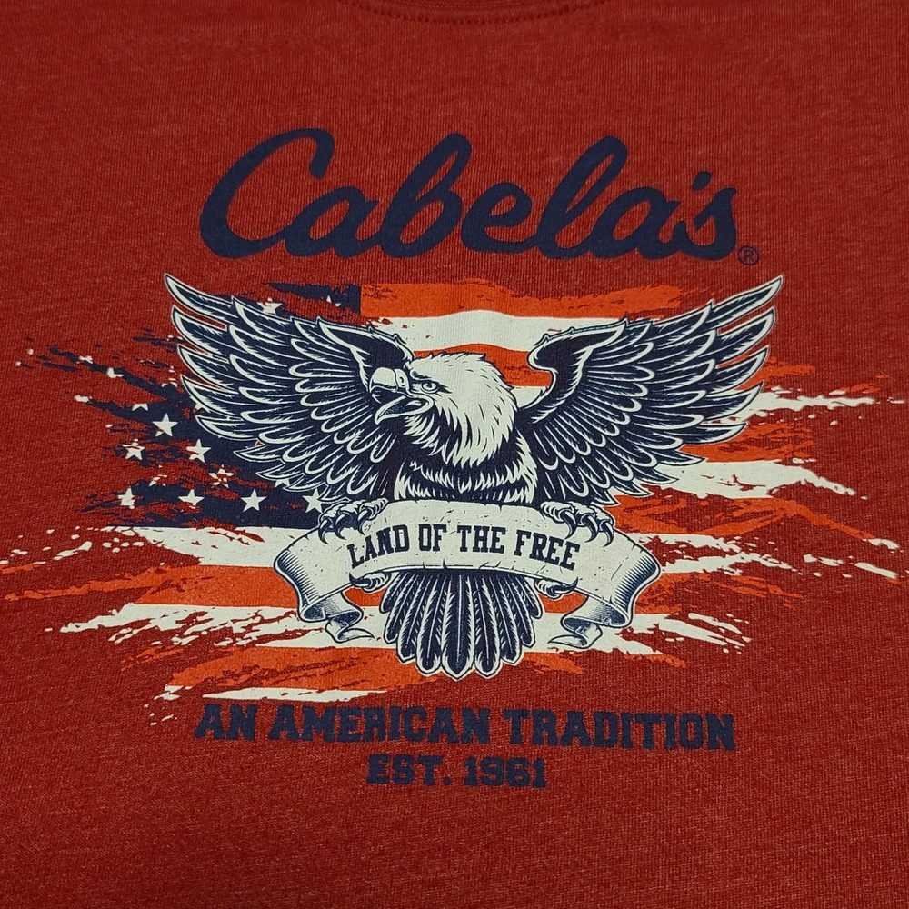 Cabela's Graphic T-Shirt Kids Medium Red Patriotic Eagle USA Flag‎ Vintage Style
